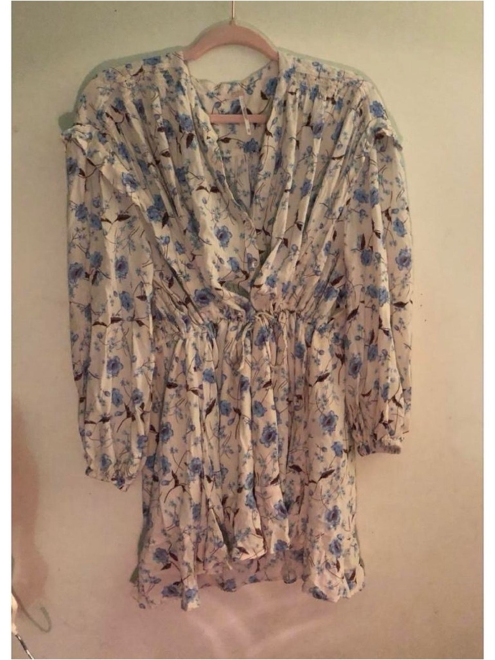 Free People Cream Floral Wrap Dress with Blue Flowers